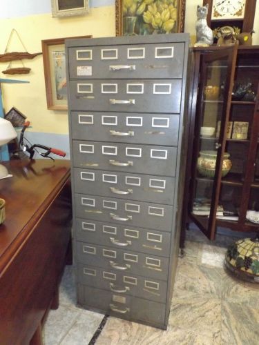 Vintage 1950&#039;s Industrial Metal File Library Card Tool Cabinet Storage