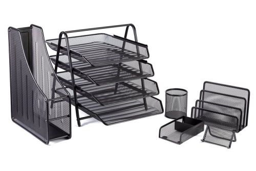 Office Organizer Set Durable 6 Piece Steel Mesh  Placement  Desk  Drawer  Shelf