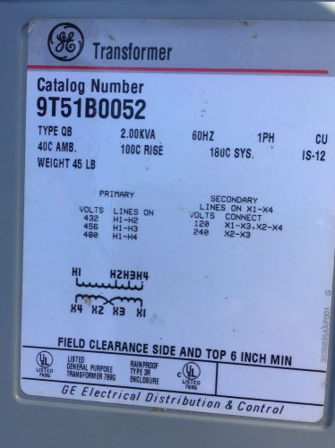 GE Enclosed Core &amp; Coil Transformer Cat Number 9T51B0052, 3R Enclosure, 480V 2kV