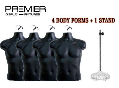 4 HANGING MALE BODY FORM WAIST LONG PLASTIC MANNEQUIN WITH ACRYLIC BASE BLACK