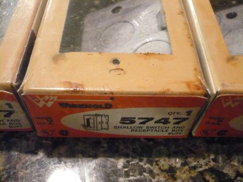 Lot of 3 Wiremold 5747 Shallow Switch &amp; Receptacle Box Fitting Buff Vintage NOS