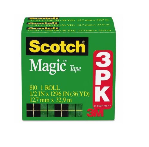 Scotch Magic Tape Refill 1/2 x 1296 Clear 3ct ideal for Permanent Paper Mending