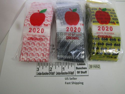 3 BAGS 100 2M 2x2 PLASTIC ZIP SEAL 1 BULL DOG HEADS 1 BLACK ALIEN HEADS 1 BATMAN