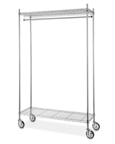 Industrial Chrome Clothing Rack with wire shelving