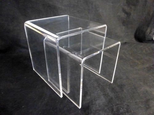 Lot of 2 Square 5&#034; &amp; 6&#034; Clear Acrylic Jewelry Stand Display Risers - NOS
