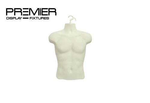 MALE HALF TORSO BODY FORM PLASTIC MANNEQUIN FOR HANGING WITH HOOK DISPLAY WHITE
