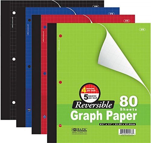 3 Pk Bazic 4&#034;/5&#034; Reversible Graph Paper 8 1/2&#034; X 11&#034; 80 Sheets