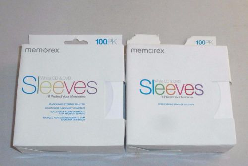 LOT OF 2 Memorex White CD &amp; DVD Sleeves 100 Packs