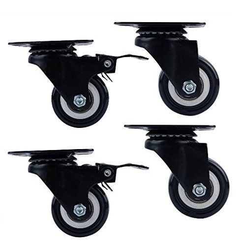 Industrial Supply Material Handling Brake Swivel Caster Plate 2&#034; Wheel Black 4Pc