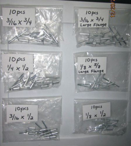60 pieces VARIETY PACK ALUMINUM POP RIVET with STEEL MANDRELS ASSORTED SIZES NEW