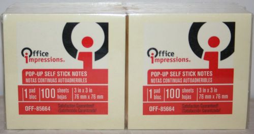 2-office impressions yellow pop-up stick notes 24 pads w/100   sheets 3&#034; x 3&#034; for sale