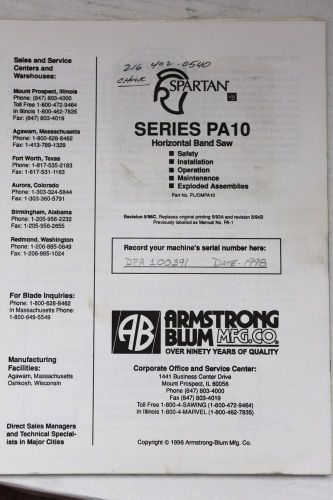 SPARTAN Series PA10 Band Saw Instruction Operator&#039;s &amp; Parts Manual