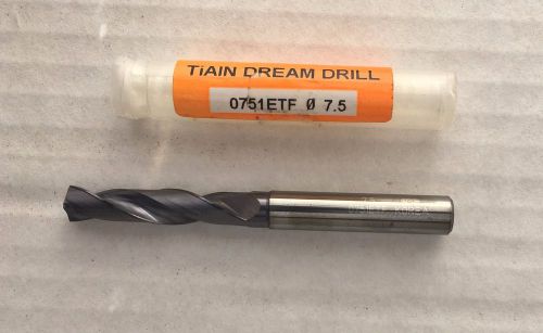 YG DREAM DRILL SOLID CARB ( 0751ETF )  7.5 MM DIA X 79 MM OAL - W/COOLANT