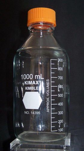 Kimble Kimax 1000 ml Media Storage Bottle No 14395 Screw Cap 9&#034; tall 3.75&#034; dia