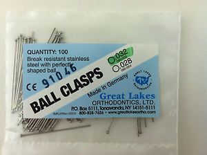 New Great Lakes Orthodontics  0.032&#034; Ball Clasps 090-055 - superior; 100/pkg.