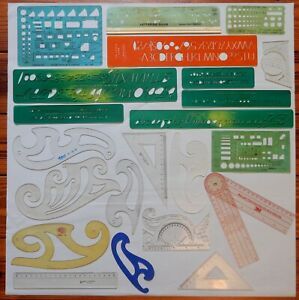 Set of 22 Graphic Design Stencils, Letters, Curves and Tools
