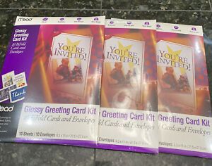 3 New Mead Glossy Greeting Card Kit 10 BiFold Cards Envelopes 8.5 x 11 Ink Jet