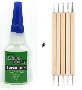 Kleber Bond CA Adhesive &#039;SUPER THIN&#039; High Strength Glue Clear &amp; 5 Dotting Tools
