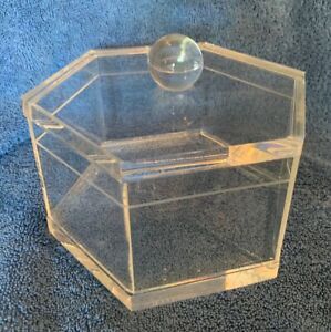 Heavy Clear Lucite Acrylic hexagonal Display Storage Box 4 1/2&#034; by 6 1/4&#034;