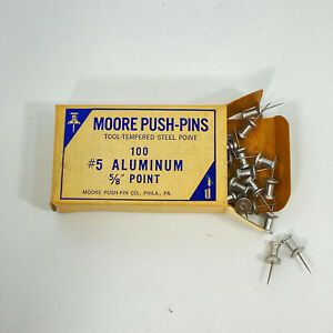 50  Vintage Moore Push-pins Steel Point #5 Aluminum 5/8&#034; Point New in Box USA