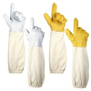 2X(2 Pairs of Beekeeping Gloves-with Breathable Canvas Long Sleeve Elastic Cuff