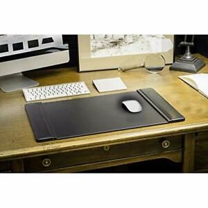 Black Leather Side-Rail Desk Pad/Desk Protector 22&#034; x 14&#034;