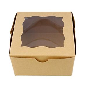 Spec101 Brown Bakery Boxes with Window, 25pk - 4in x 4in Cake Boxes, Party Favor