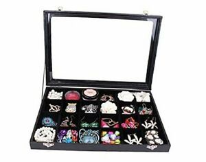 Clear Lid 24 Grid Jewelry Box Case Organizer Showcase 24 Grid Box Black
