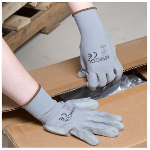 L WORK GLOVES WORK CUT RESISTANT POLYURETHANE GRIP PALMS STRETCH PK OF 10
