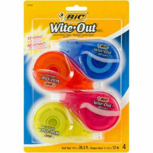 Wite-Out Brand EZ Correct Correction Tape White 4-Count Tape Applies Dry ...