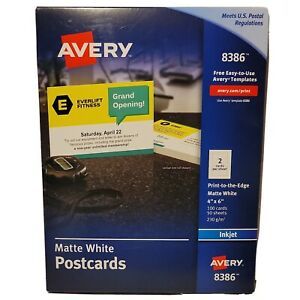 Avery Ink Jet Postcard 8386  White Matte 100 Cards 4&#034; X 6&#034; New (Open box)