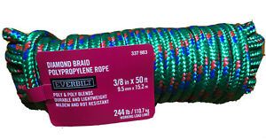 Diamond Braid 3/8” X 50 Ft Low Stretch All Purpose Poly Rope