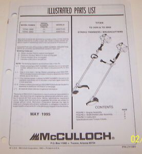 McCULLOCH TRIMMER TITAN TD 3000 &amp; TD 3900 OEM ILLUSTRATED PARTS LIST