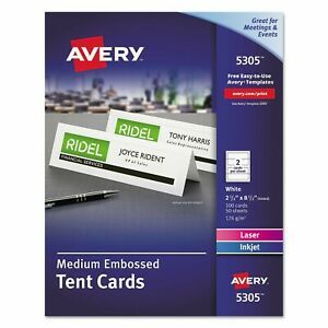 Avery® Medium Embossed Tent Cards, White, 2 1/2 x 8 1/2, 2 Cards/ 072782053055