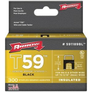 ARROW(R) 591189BL Arrow(R) Black T59 Insulated Staples for RG59 quad &amp; RG6, 5...
