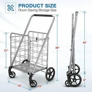 (Sale) Grocery Utility Flat Folding Shopping Cart with 360° RollingSwivelWheels