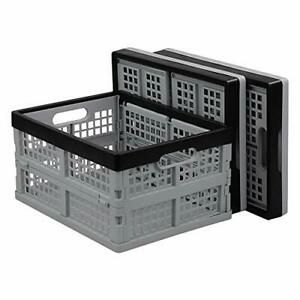 Collapsible Crates, 3 Pack Plastic Foldable Storage Crate (Light gray) Gray