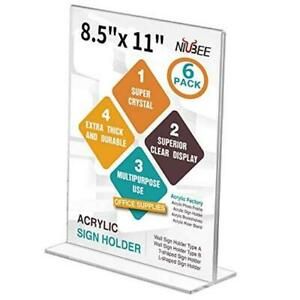 Pack Acrylic Sign Holder 8.5 x 11 - T Shape Double Sided Table Top Display 6