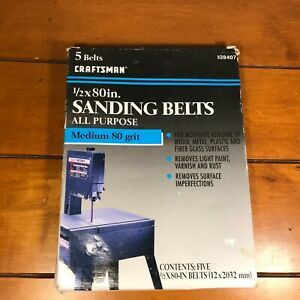 Vtg Craftsman 5 pcs. 1/2 x 80&#034; sanding belts All Purpose Medium 80 grit NIB. NOS