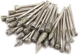 30Pcs Diamond Grinding Burr Drill Bit Mix Set with 1/8-inch Shank 10 Style Grit