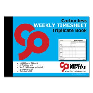 Cherry NCR Weekly Timesheet Triplicate Book A5 (210mm x 148mm) 50 sets