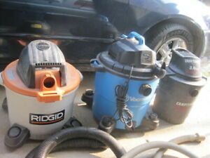 3 - USED SHOP VACS. SEE PICS, RIDGID, VACMASTER, CRAFTSMAN. SEE PICS