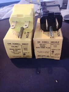 LOT OF 9 HUBBELL HBL5666VY / 5965VBLK 15AMP 3W STRAIGHT BLADE PLUGS   NIB