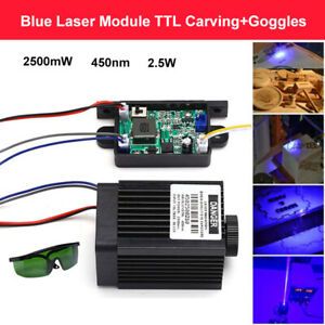 Focusable High Power 2.5w 450nm 2500mW Blue Laser Module TTL 12V +  Goggles SN