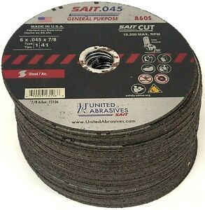 BOX OF 50- United Abrasives SAIT 23106 Type1 6x.045x7/8&#034; A60S Saw Cutting Wheel