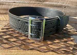 Vintage Desantis Black Basketweave Duty Belt w/ Nickel Buckle 30&#034; to 34&#034;