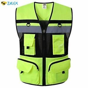 Phrmovs 10 Pockets Class 2 High Visible Reflective Safety Vest Breathable and Me
