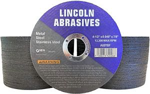 100 Pack 4.5&#034; Cut-Off Wheels Lincoln Abrasives .040&#034; Metal &amp; Stainless Steel