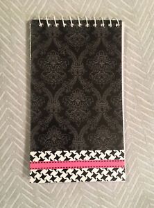 Little spiral notebook - Lined paper, black/white/pink design, about 3” x 5” New