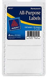 6 Pack - All-Purpose Labels, White, Rectangle, 1 x 2.75 In., 128-Ct. -06113